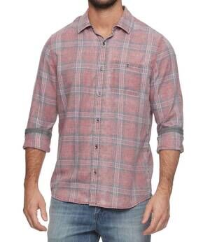 NEW FLAGS & ANTHEM long sleeve button up shirt in red/black